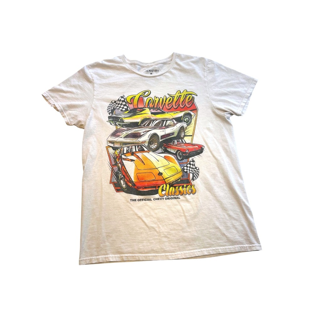 Chemistry Mens Corvette Classics Chevy Graphic T-Shirt White Medium